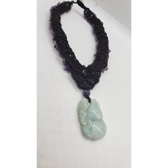 Vintage Necklace Amethyst Genuine Pearl Jade Elephant & Butterfly Pendants - Picture 7 of 13